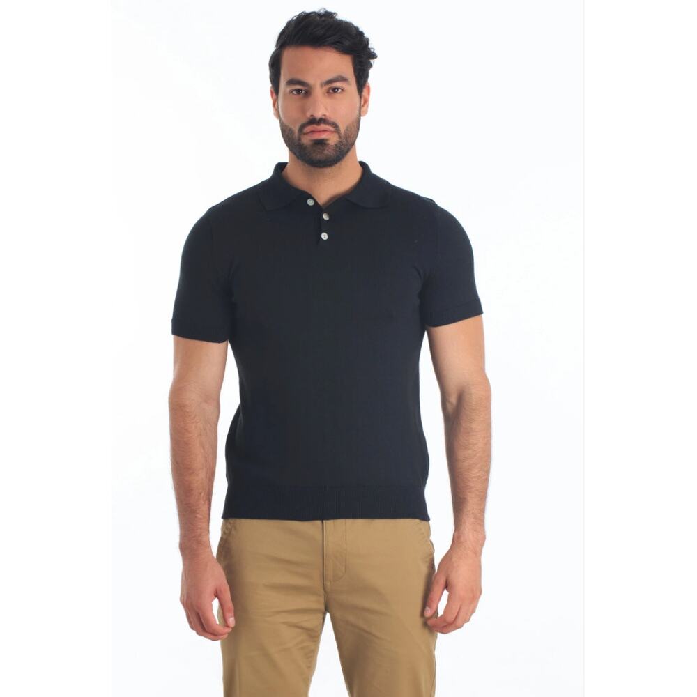 Jared Lang Shirt Mens X Large Black‎ Knit Polo Cotton Preppy
